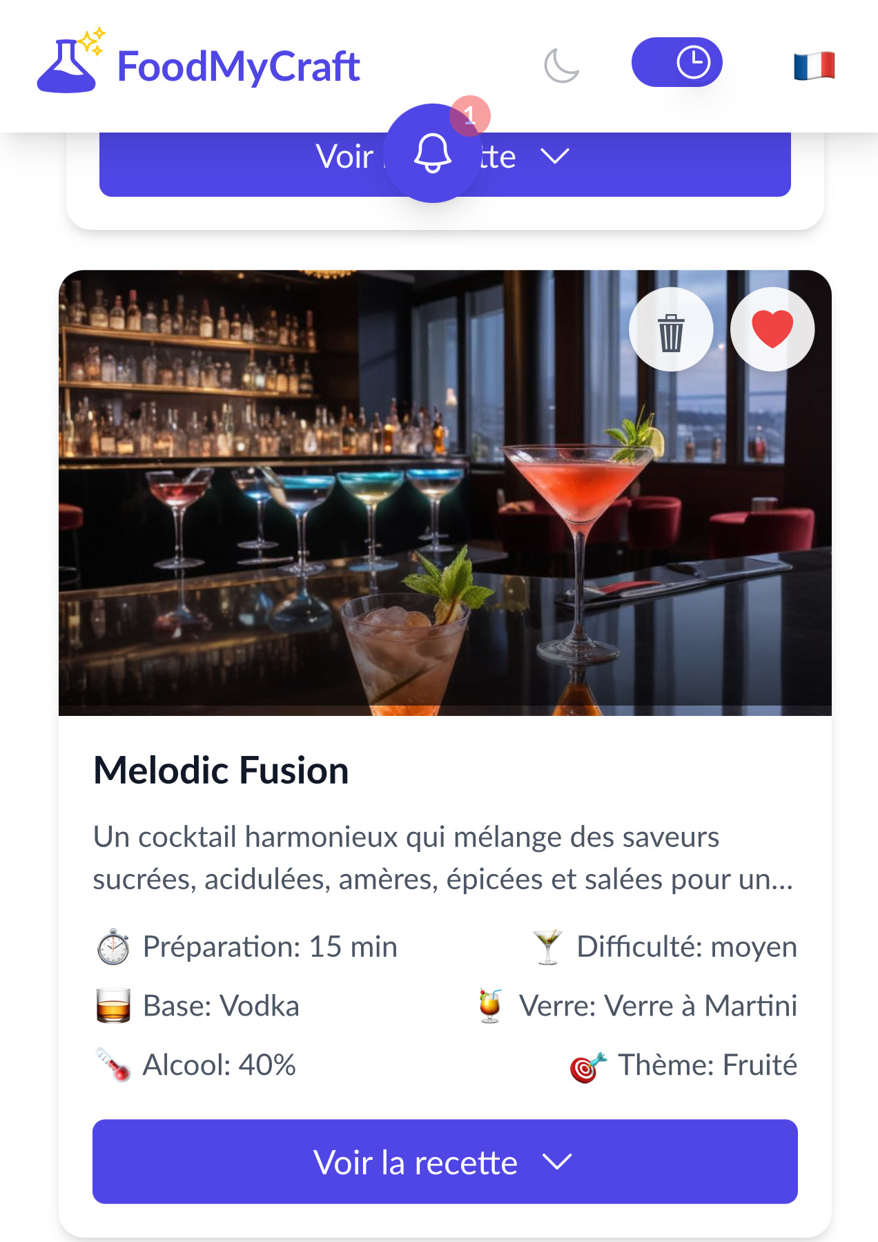 exemple recette drink FoodMyCraft